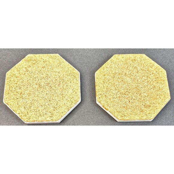 1996 Hand-Painted Ceramic Bird Set Of 2 Octagonal Cork Back Signed Art 6x6 - Picture 6 of 8